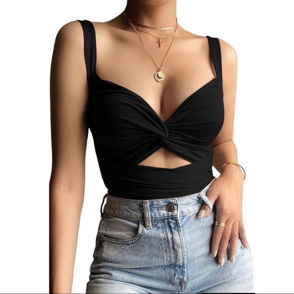 Last1 each S / M❣️SEXY Twisted Draped Crisscross Front Midriff Cutout Bodysuit - Picture 3 of 3